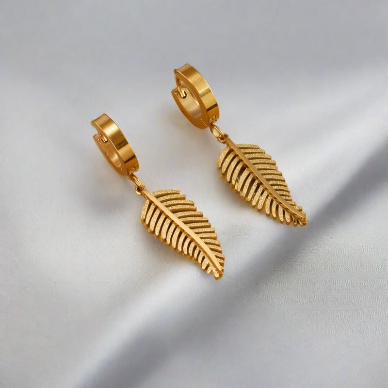 Alexandra Feather Huggie Earrings / Stainless Steel - Nina Kane Jewellery