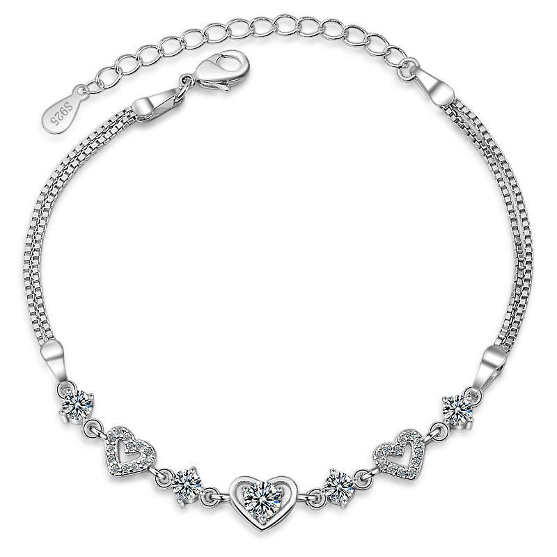 Sabine Heart Diamond Bracelet / 925 Sterling Silver - Nina Kane Jewellery