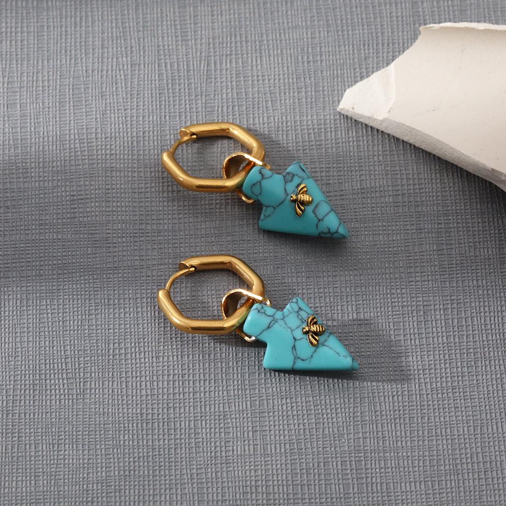 Beatrice Turquoise Bee Earrings / 18K Gold Plated - Nina Kane Jewellery