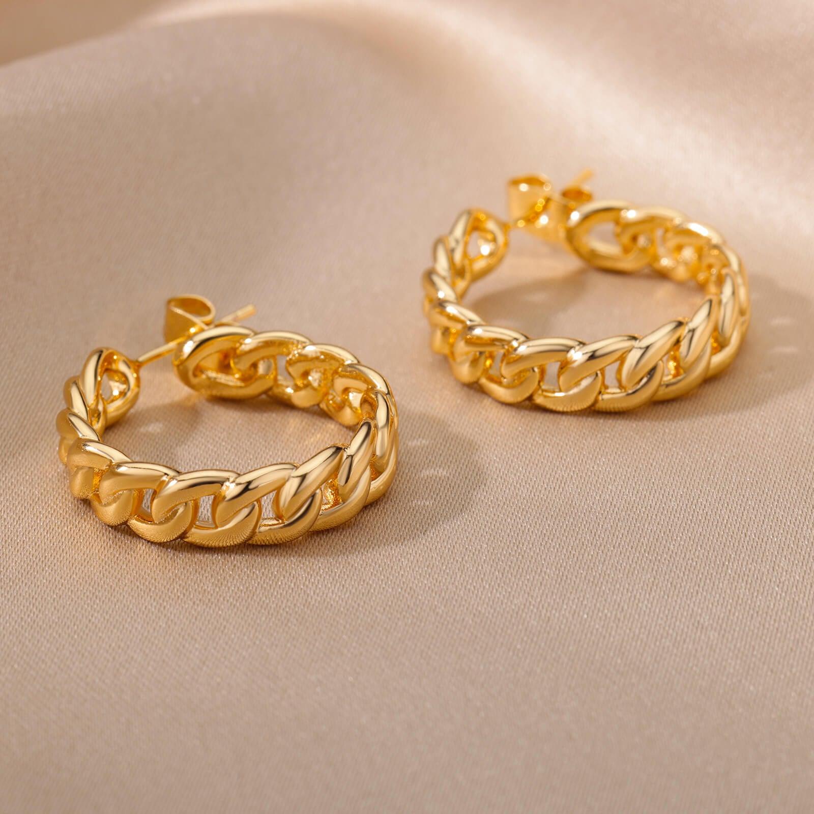 Misande Cuban Link Hoop Earrings / Stainless Steel - Nina Kane Jewellery