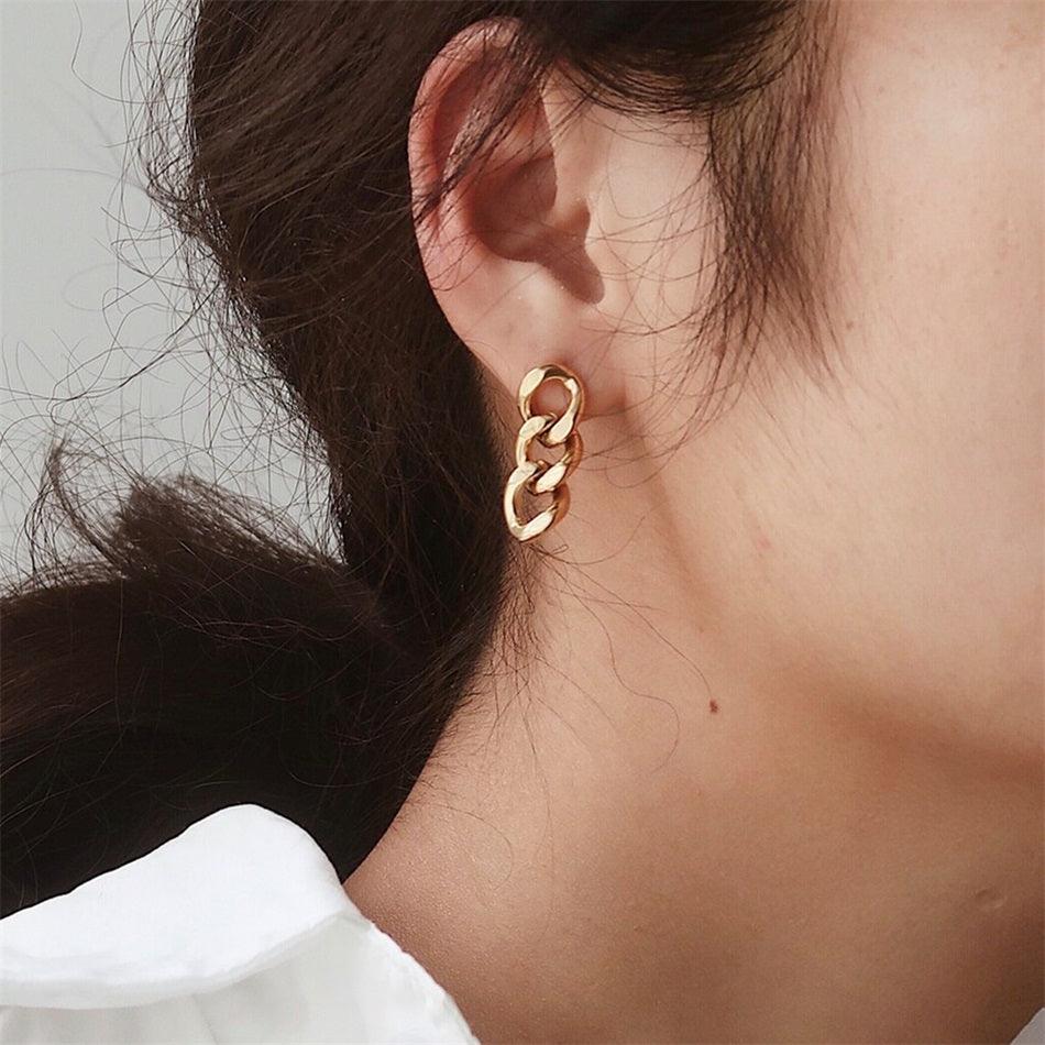 Marcia Cuban Link Drop Earrings / Stainless Steel - Nina Kane Jewellery