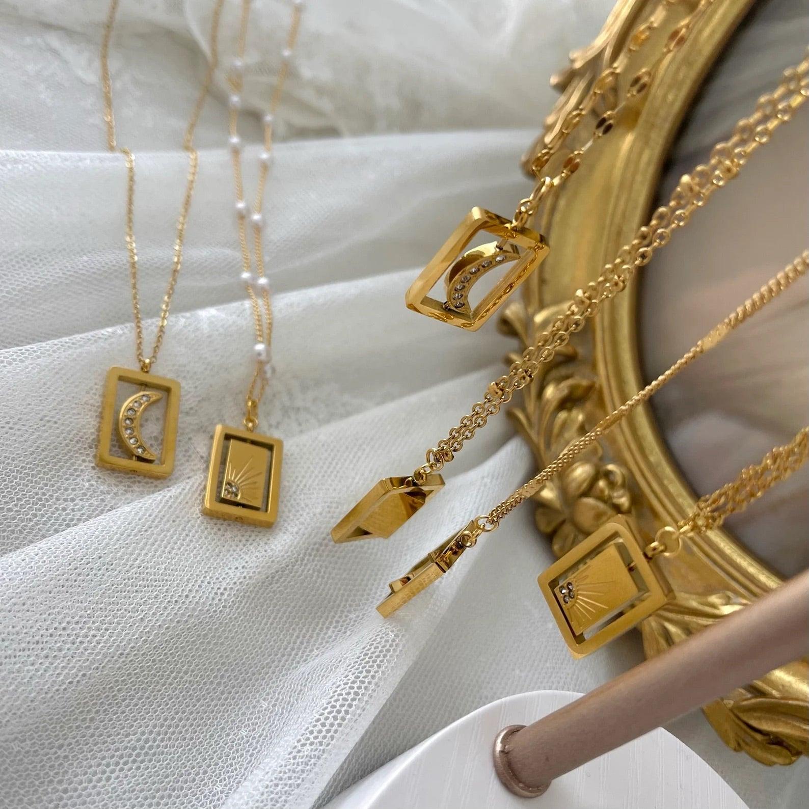 Harlow Rotating Moon & Sun Pendants / 18K Gold Plated - Nina Kane Jewellery