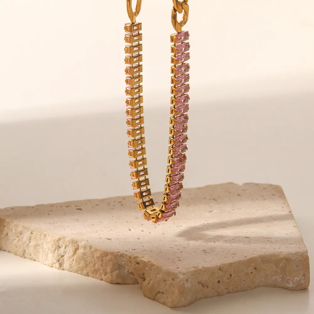 Nina Pink Zirconia Chain Bracelet / 18K Gold Plated - Nina Kane Jewellery