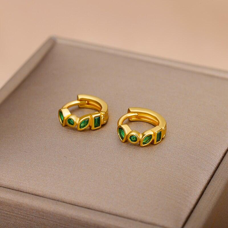 Green Liliana Petite Teardrop Huggies / Stainless Steel - Nina Kane Jewellery