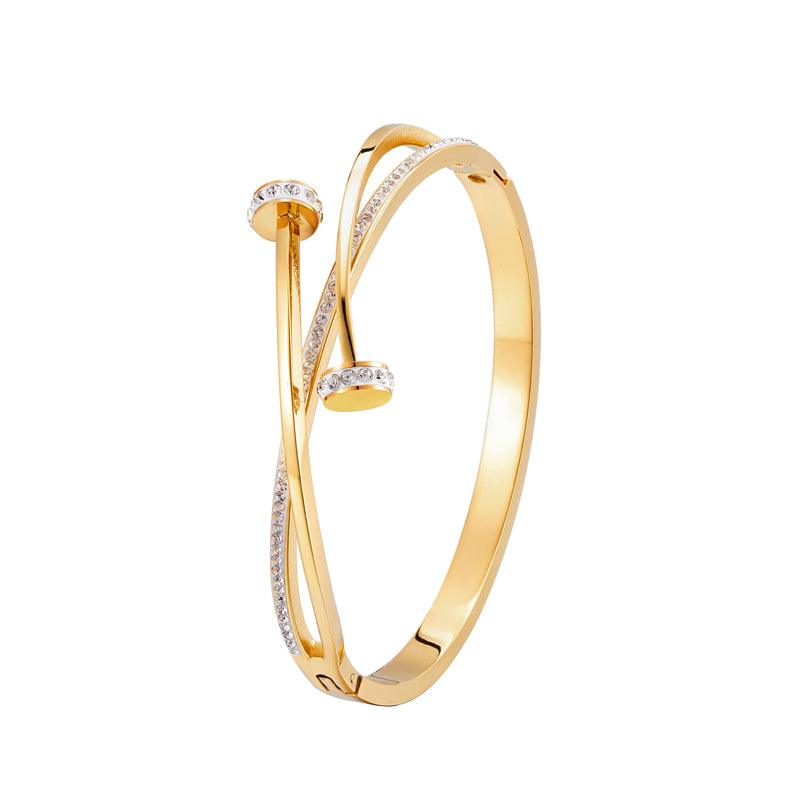Gold Santana Crystal Double Nail Bangle / Stainless Steel - Nina Kane Jewellery