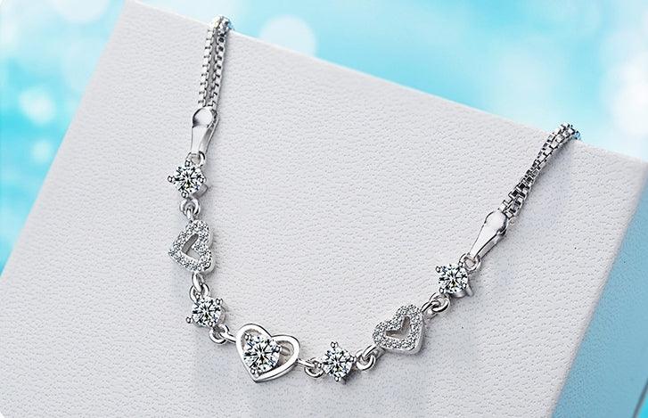 Sabine Heart Diamond Bracelet / 925 Sterling Silver - Nina Kane Jewellery