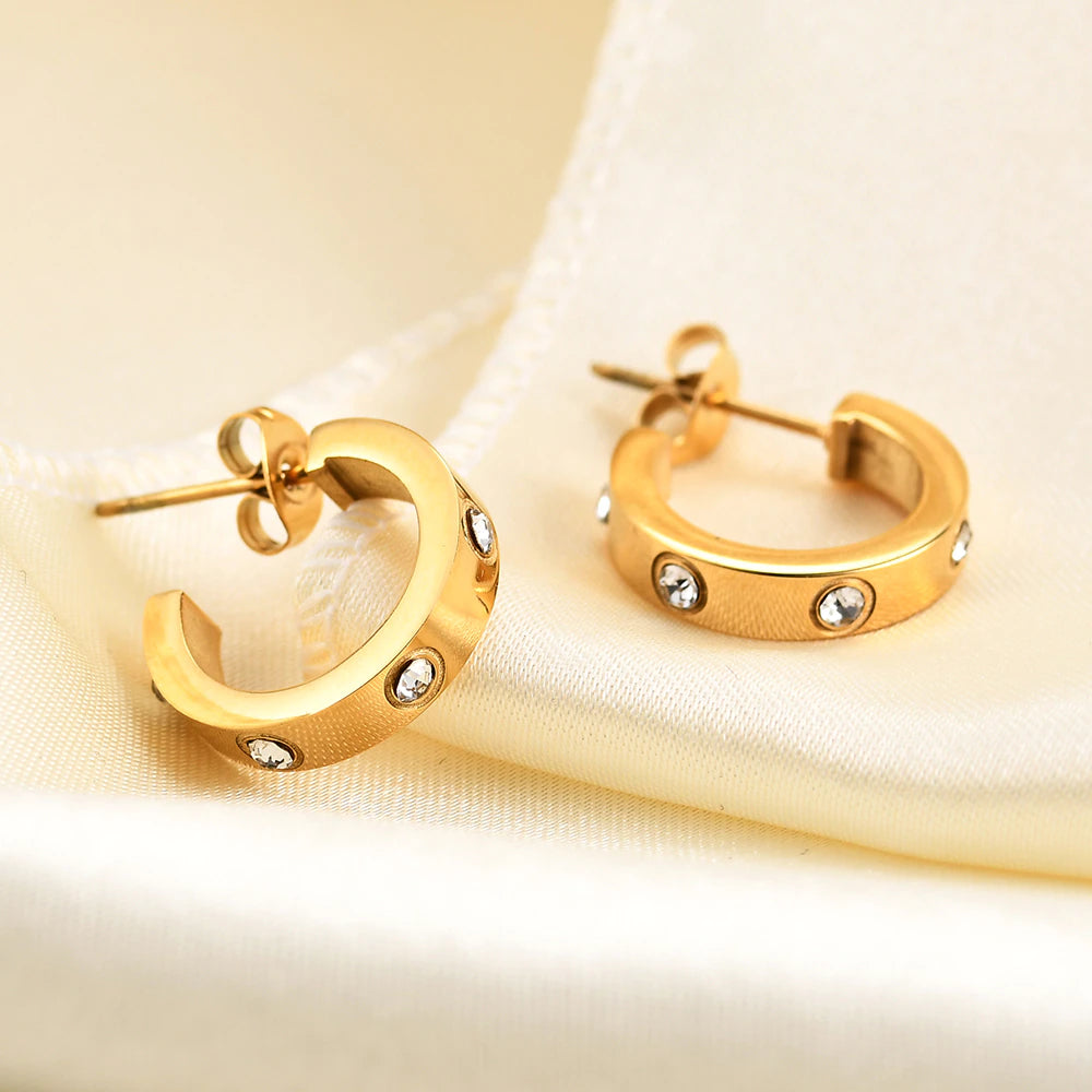 Kiana Gold Crystal Stud Hoops / Stainless Steel - Nina Kane Jewellery