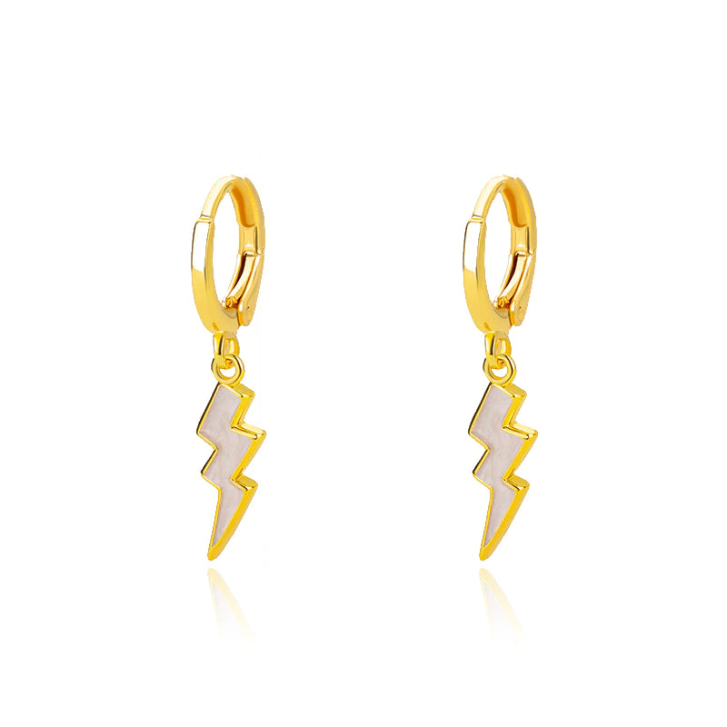 White Blair Lightning Bolt Huggies / Stainless Steel - Nina Kane Jewellery