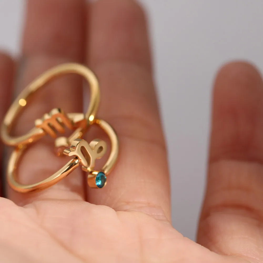 Star Sign & Birth Stone Rings / 18K Gold Plated - Nina Kane Jewellery