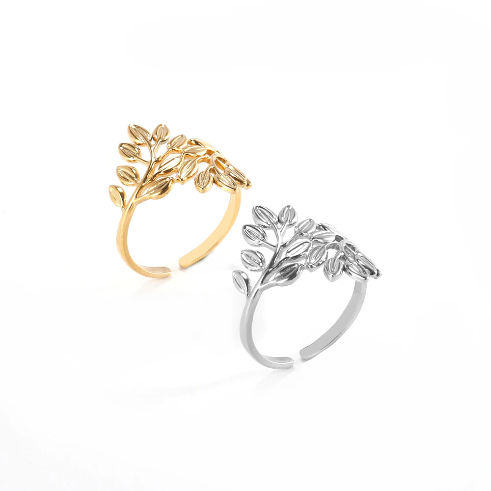 Laurel Leaf Adjustable Rings / Stainless Steel - Nina Kane Jewellery