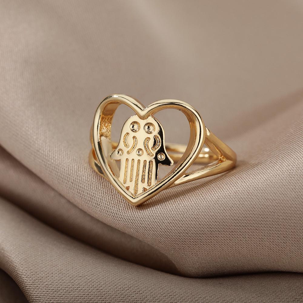 Fatima Heart Shaped Ring / Stainless Steel - Nina Kane Jewellery