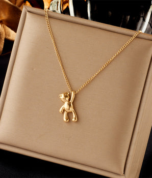 Imogen Teddy Bear Pendant Necklace / Stainless Steel
