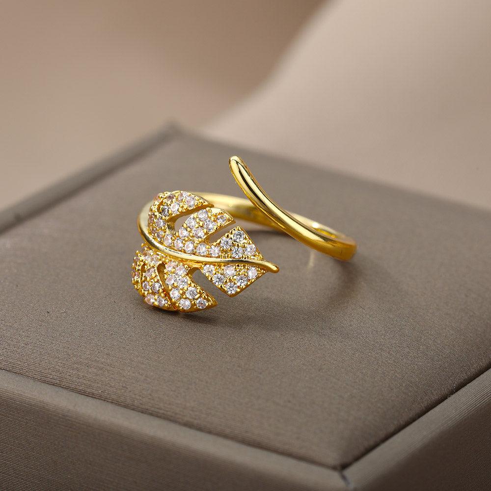 Penny Diamond Leaf Ring / Stainless Steel - Nina Kane Jewellery