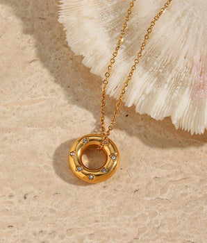 Victoria Doughnut Zircon Pendant / 18K Gold Plated - Nina Kane Jewellery