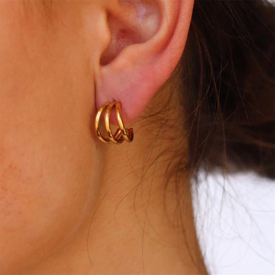 Holly Triple Hoop Earrings / Stainless Steel - Nina Kane Jewellery