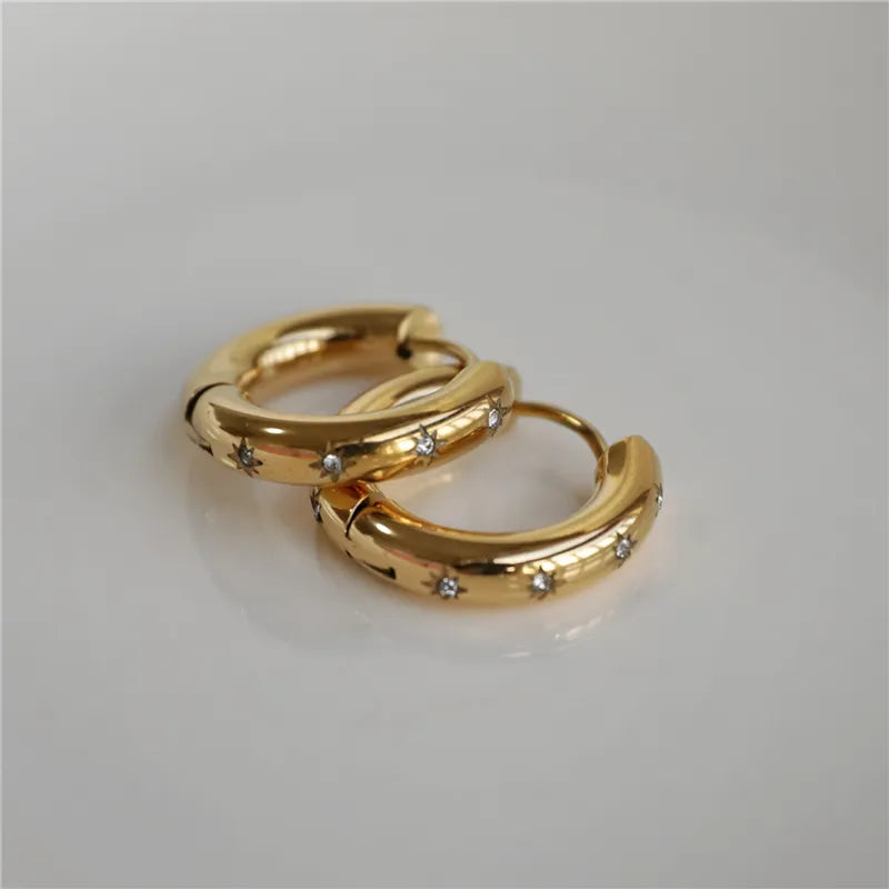 Marina Chunky Star Zircon Hoops / Stainless Steel - Nina Kane Jewellery