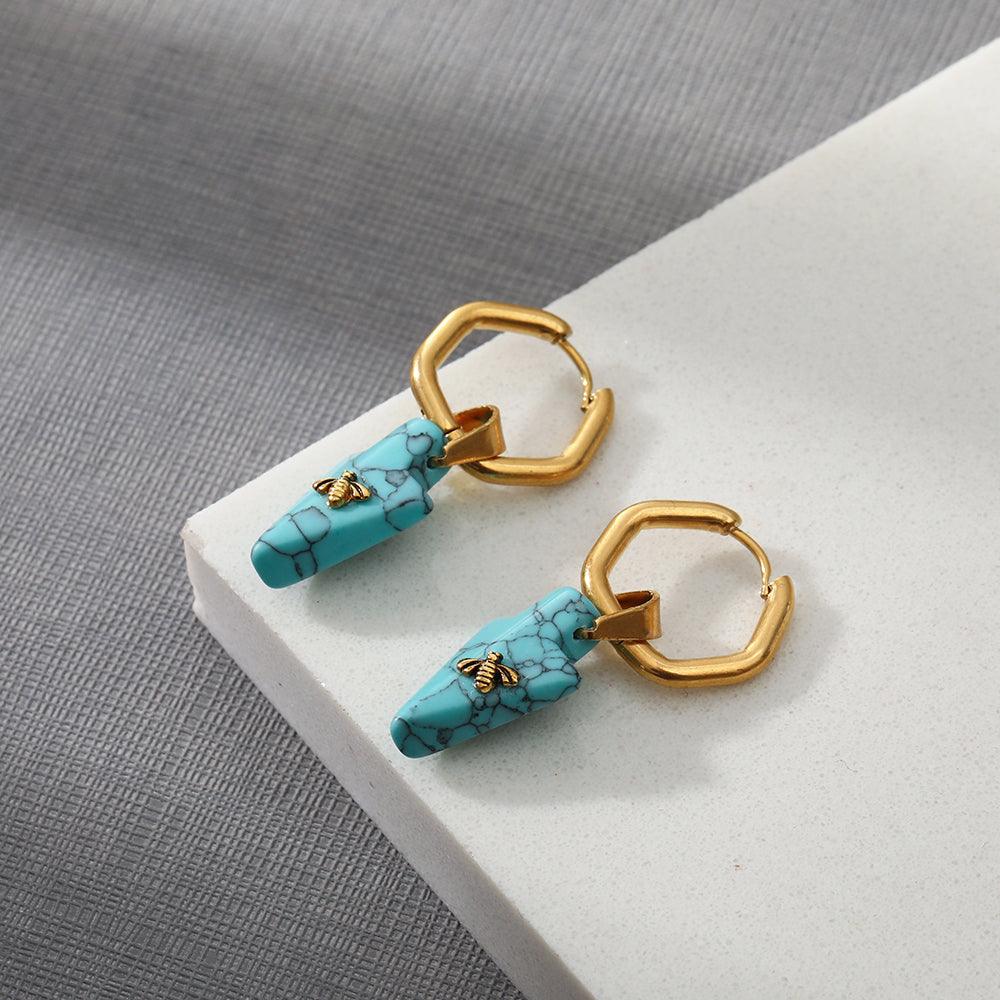 Beatrice Turquoise Bee Earrings / 18K Gold Plated - Nina Kane Jewellery