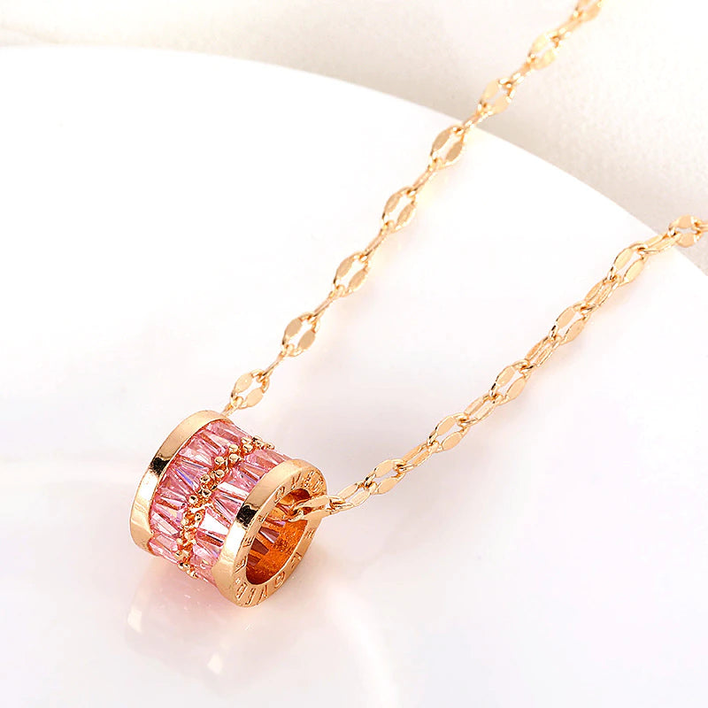 Pink Elisabeth Totem Barrel Stripe Necklace / Stainless Steel - Nina Kane Jewellery