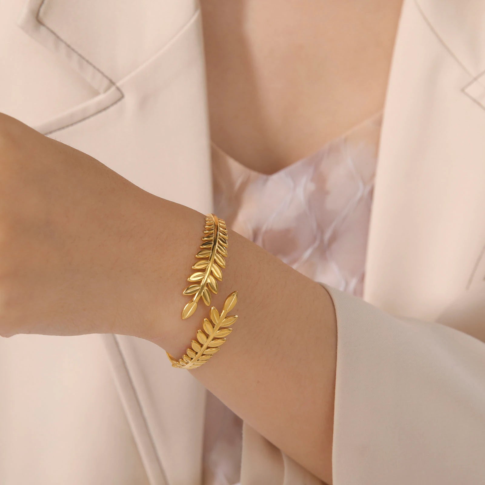 Abigail Olive Branch Bangles / Stainless Steel - Nina Kane Jewellery