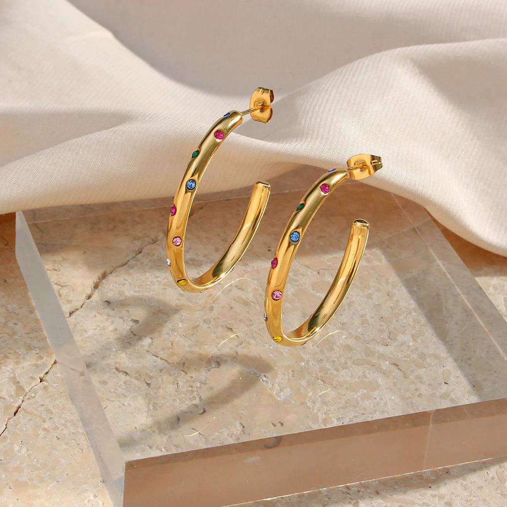 Jesse Multicolour Diamonds Studded Hoops / Stainless Steel - Nina Kane Jewellery