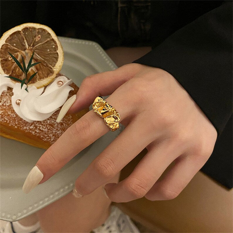 Milla Crumpled Chunky Ring / 18K Gold Plated - Nina Kane Jewellery