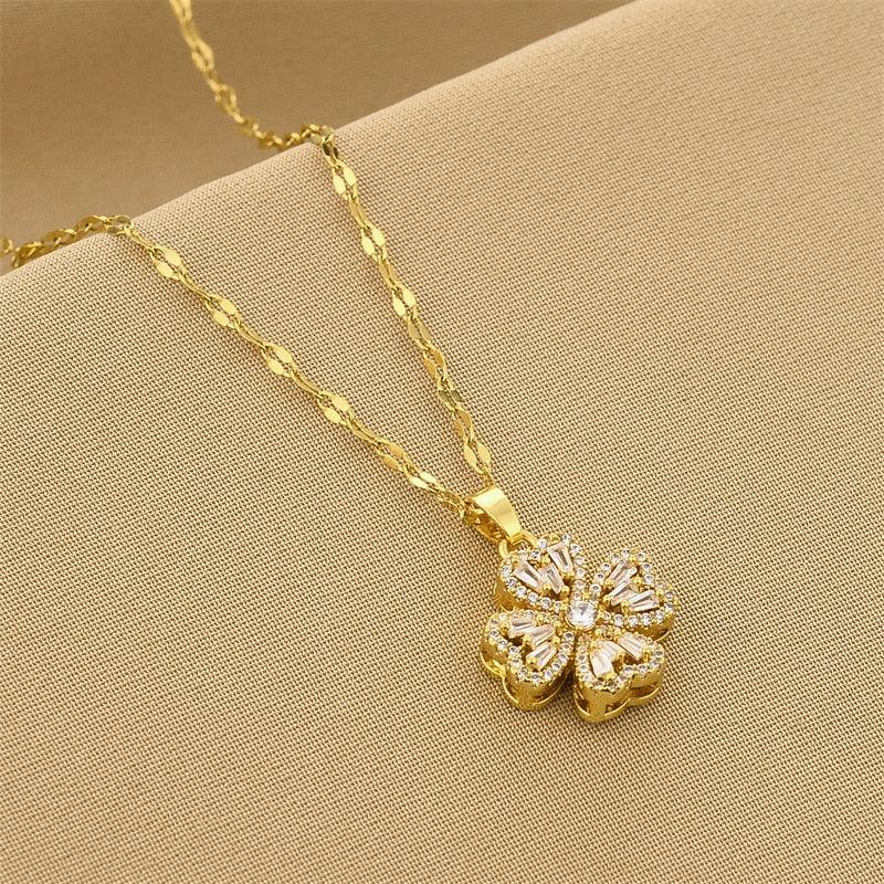 Alberta Good Luck Spinning Clover Pendant / Stainless Steel - Nina Kane Jewellery