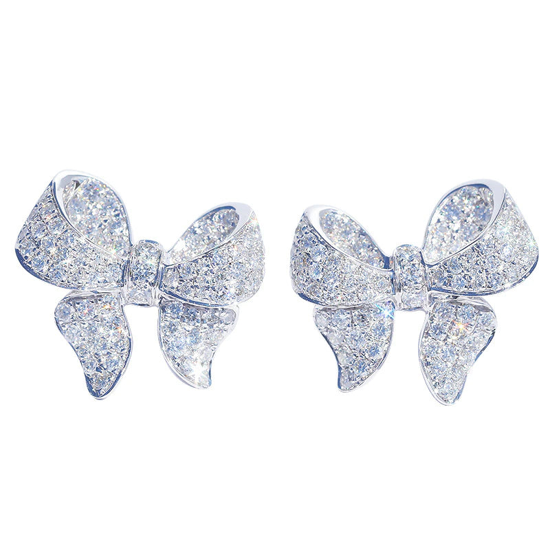 Marisa Crystal Bow Stud Earrings / 925 Sterling Silver - Nina Kane Jewellery