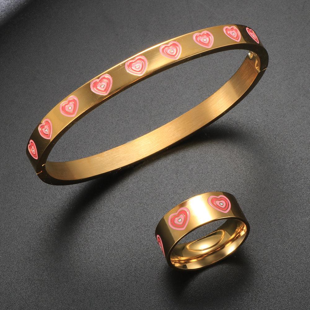 Kendal Pink Hearts Bangle / Stainless Steel - Nina Kane Jewellery