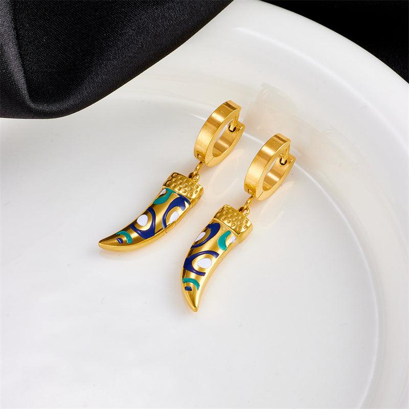 Leticia Patterned Tooth Huggie Earrings / Stainless Steel - Nina Kane Jewellery