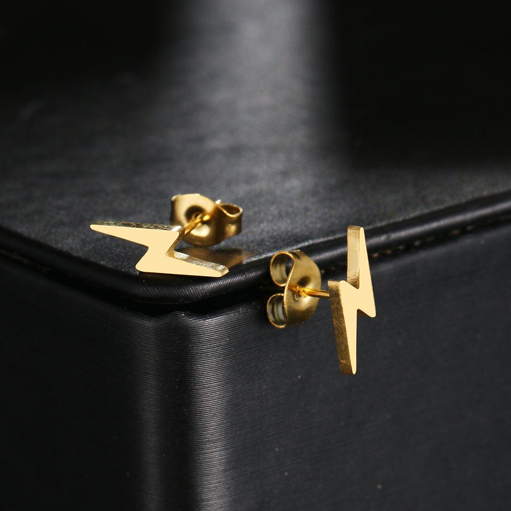 Kamara Lighting Bolt Stud Earrings / Stainless Steel - Nina Kane Jewellery
