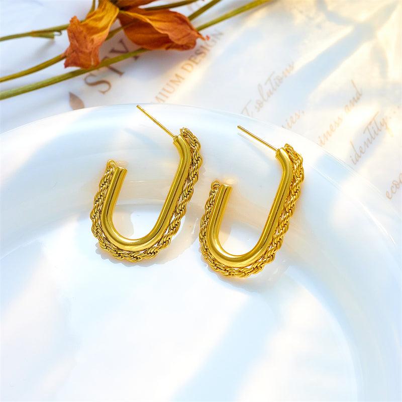 Jasmine Twist U Shape Earrings / Stainless Steel - Nina Kane Jewellery