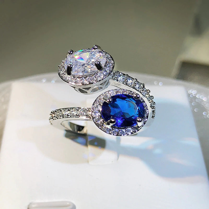 Duchess Topaz & Diamond Duo Ring / 925 Sterling Silver - Nina Kane Jewellery
