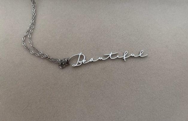 Mirabel "Beautiful" Engraved Pendant / Stainless Steel - Nina Kane Jewellery