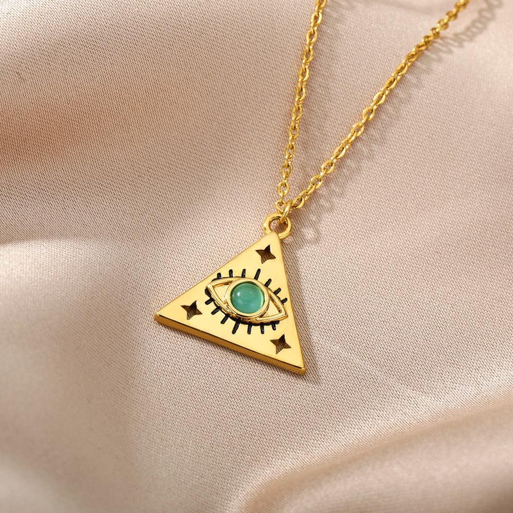 Tania Triangle Evil Eye Pendants / Stainless Steel - Nina Kane Jewellery