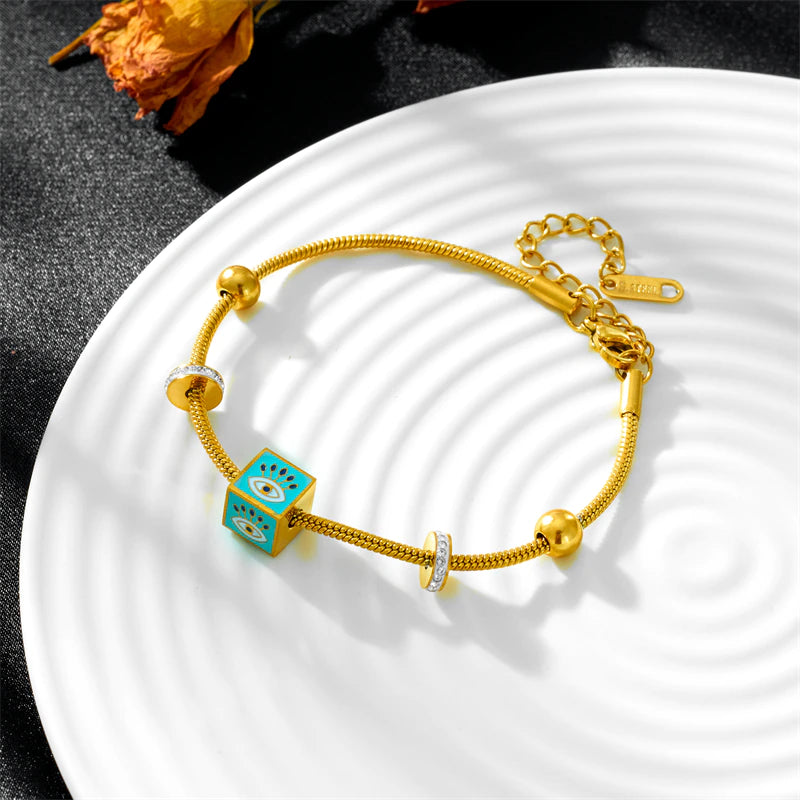 Giovanna Evil Eye Charm Bracelet / Stainless Steel - Nina Kane Jewellery