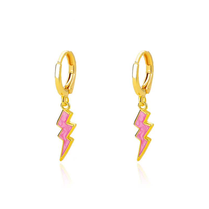 Pink Blair Lightning Bolt Huggies / Stainless Steel - Nina Kane Jewellery