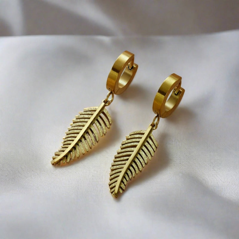 Alexandra Feather Huggie Earrings / Stainless Steel - Nina Kane Jewellery