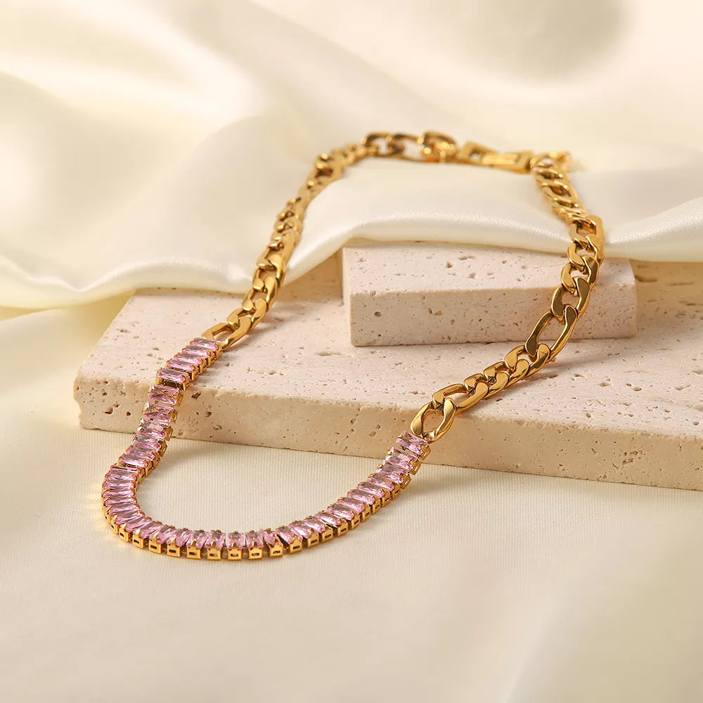 Nina Pink Zircon Necklace / 18K Gold Plated - Nina Kane Jewellery