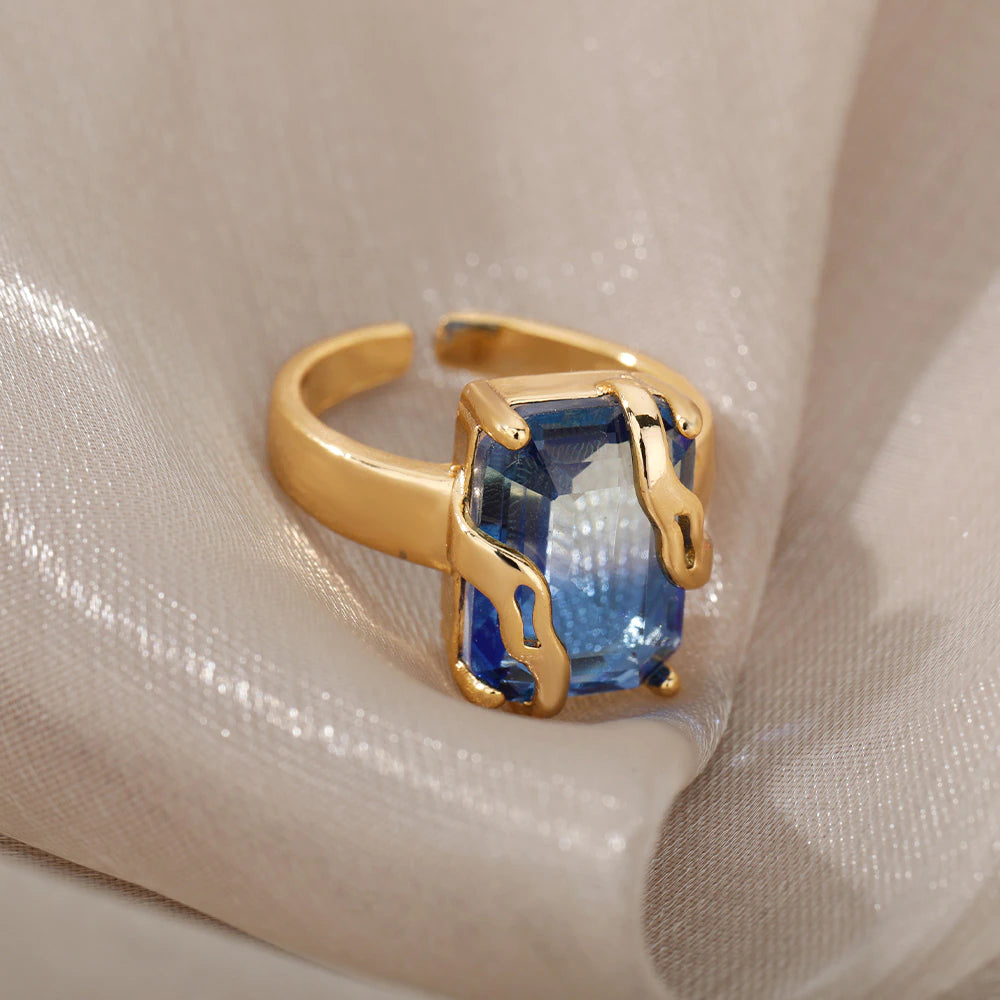 Kleo Blue Zircon Oversize Ring / Stainless Steel - Nina Kane Jewellery