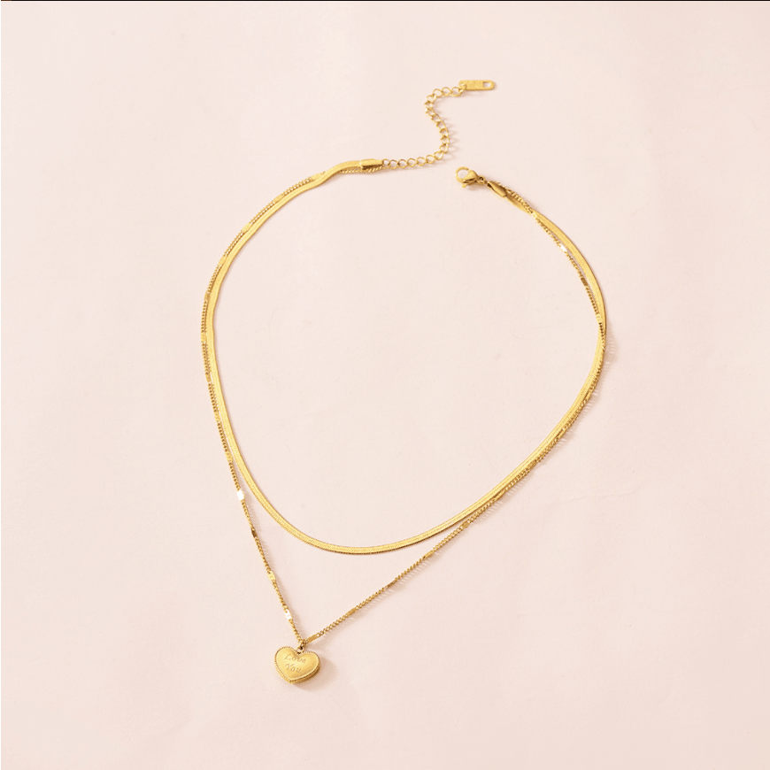 Ursula Duo Heart "Love You" Pendant / Stainless Steel - Nina Kane Jewellery