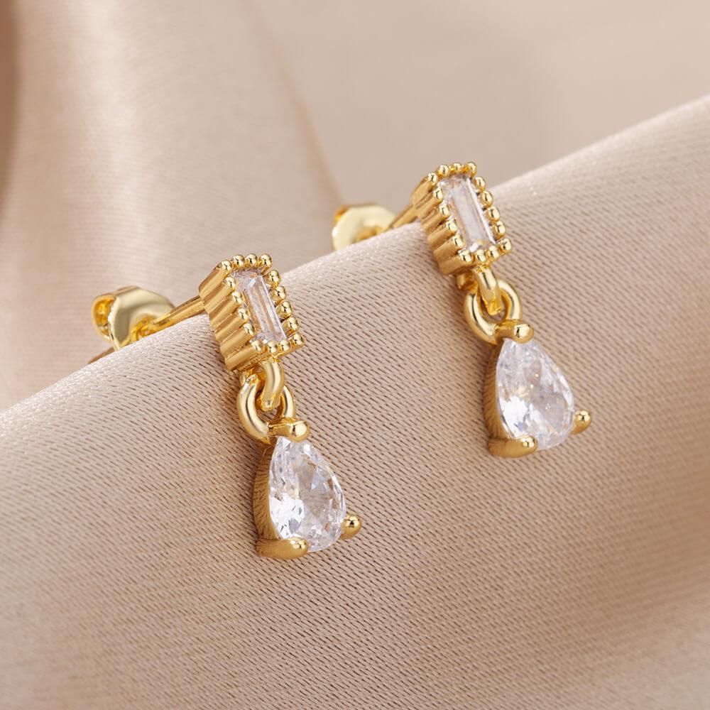 White Duchesina Teardrop Earrings / Stainless Steel - Nina Kane Jewellery