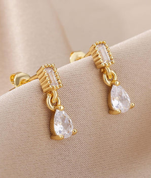 White Duchesina Teardrop Earrings / Stainless Steel - Nina Kane Jewellery