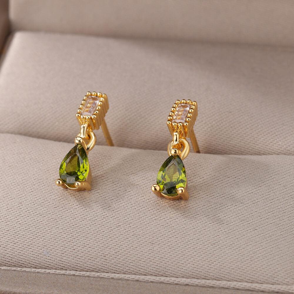 Green Duchesina Teardrop Earrings / Stainless Steel - Nina Kane Jewellery