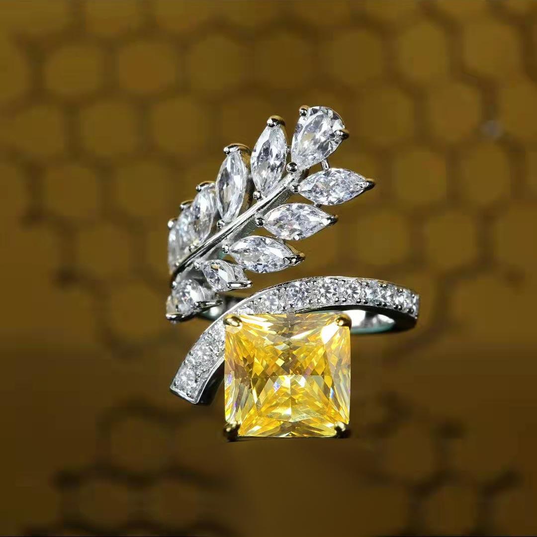 Louella Royal Leaf Diamond Rings / 925 Sterling Silver - Nina Kane Jewellery