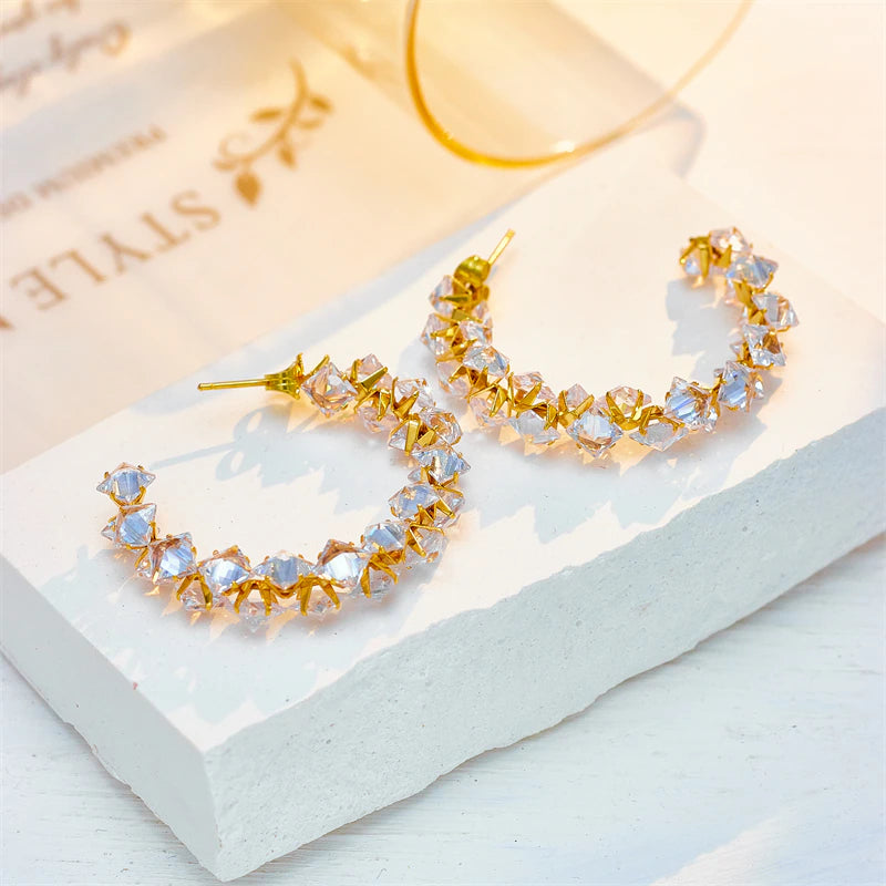 Sabrina Crystal Studded Hoop Earrings / Stainless Steel - Nina Kane Jewellery