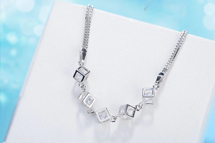 Ramona Diamond Cube Snake Bracelet / 925 Sterling Silver - Nina Kane Jewellery
