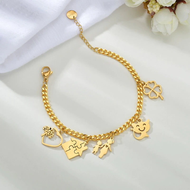 Julia Gold Charm Bracelet / Stainless Steel - Nina Kane Jewellery