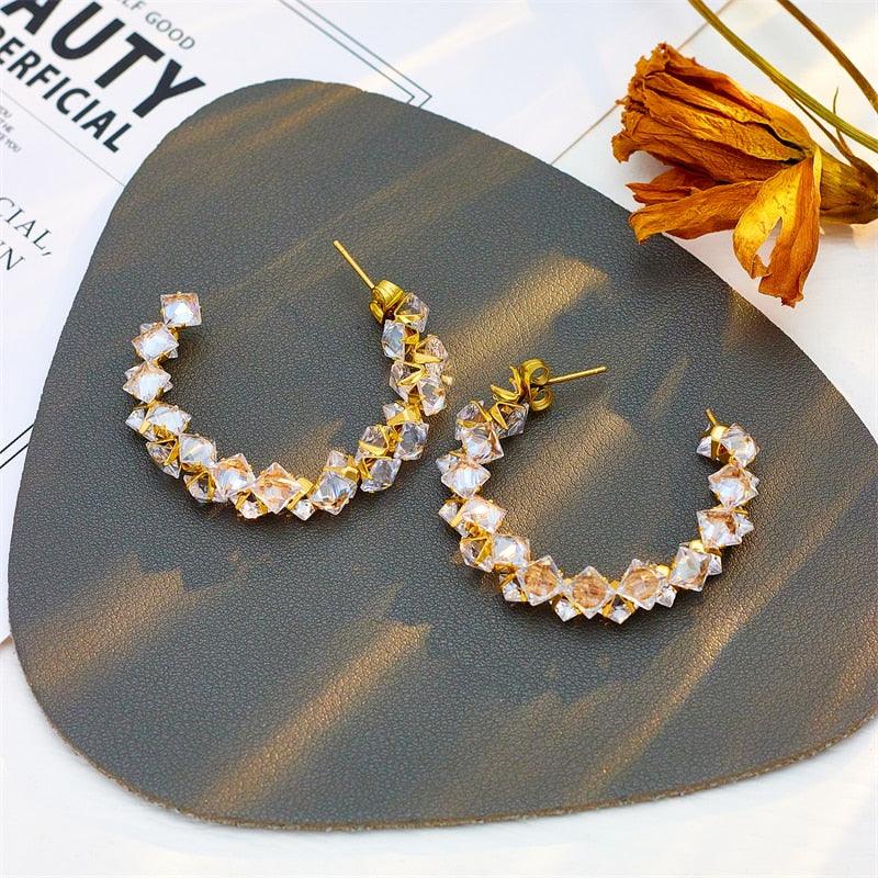 Sabrina Crystal Studded Hoop Earrings / Stainless Steel - Nina Kane Jewellery