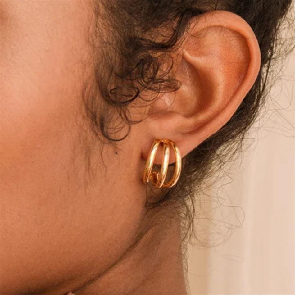 Holly Triple Hoop Earrings / Stainless Steel - Nina Kane Jewellery