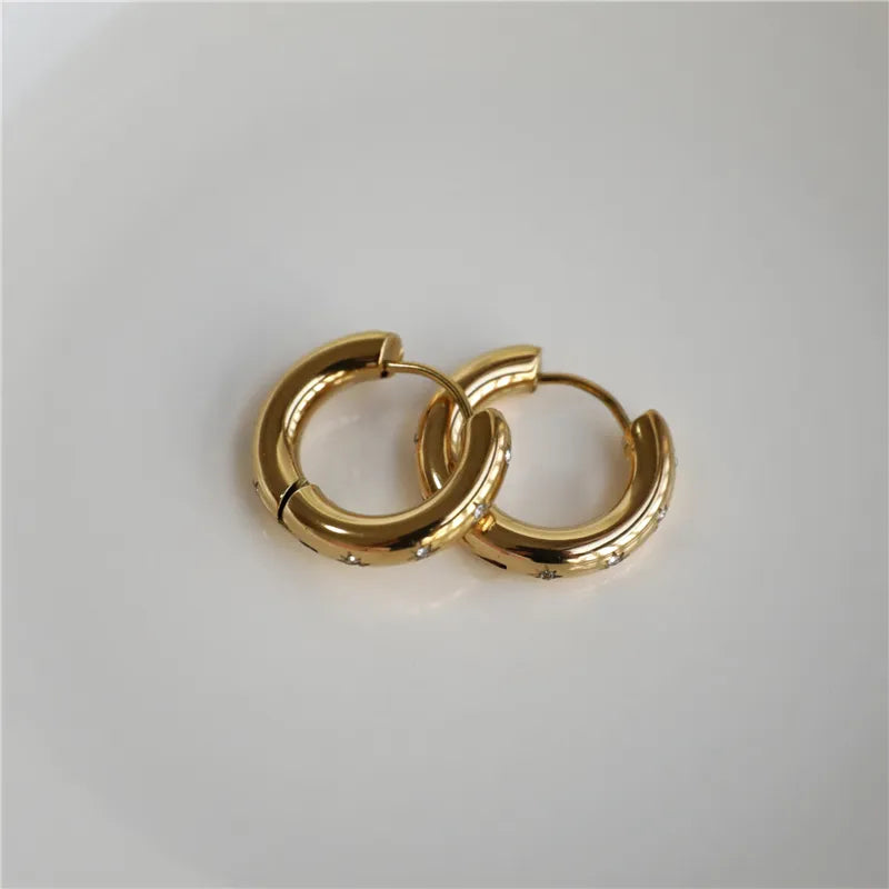 Marina Chunky Star Zircon Hoops / Stainless Steel - Nina Kane Jewellery